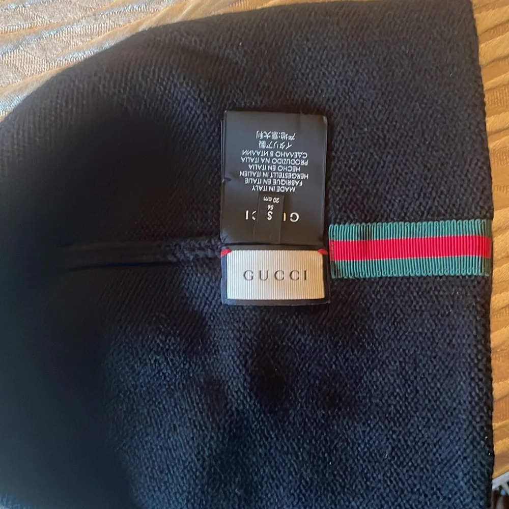 Gucci beanie hat with sequined LOVED decal on front